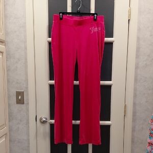 "Juicy Couture" Sz L, Fuchsia Velour Pants. 41in long, 17in Elastic Waistband .